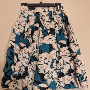 Forever 21 Green Floral Pleated Skirt, XS